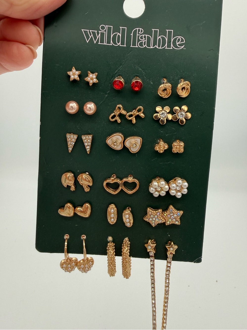3 Wild Fable Gold-Tone Mixed Earring Sets with Rhinestones Pearl and Red Accents - Picture 4 of 8